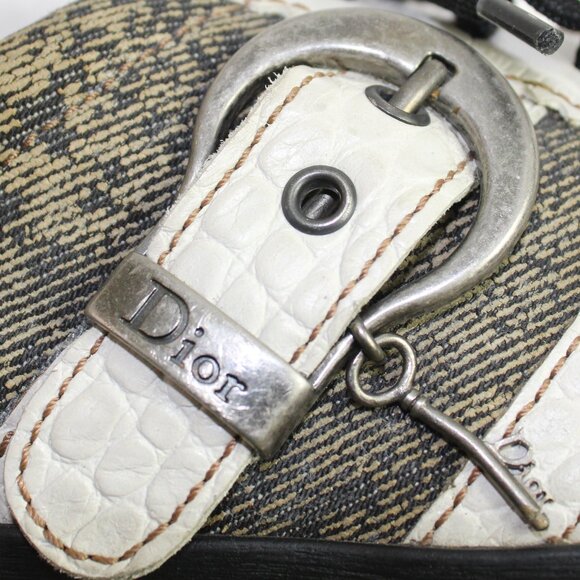 Christian Dior Taupe White Croc Distressed Canvas Lace-Up Low Profile Sneaker - Picture 10 of 11